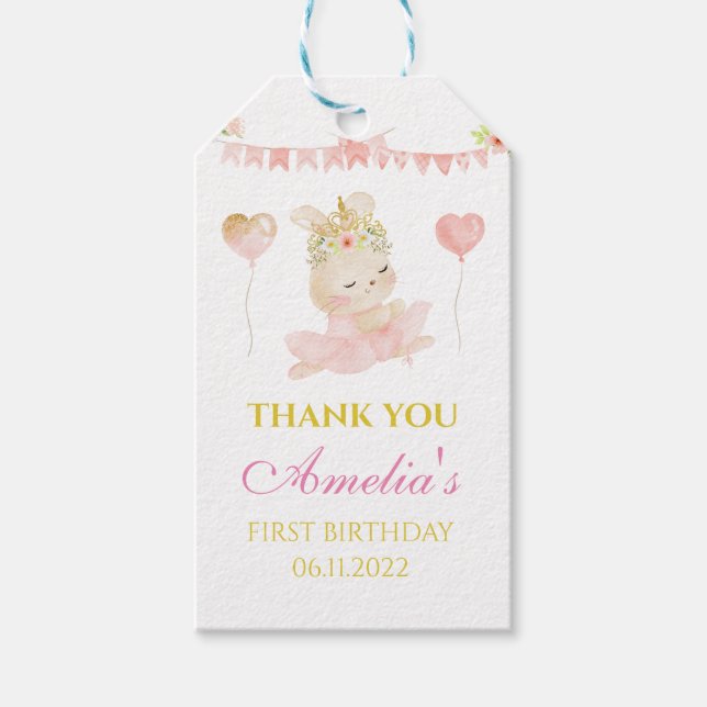 Pink bunny ballerina gift tags (Front)