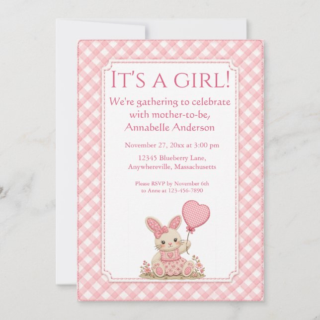 Pink Bunny Balloon Announcement (Front)