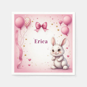 Pink Bunny Birthday Balloon 🐰 Napkin