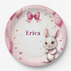 Pink Bunny Birthday Balloon 🐰 Paper Plate