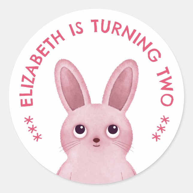 Pink bunny birthday classic round sticker (Front)
