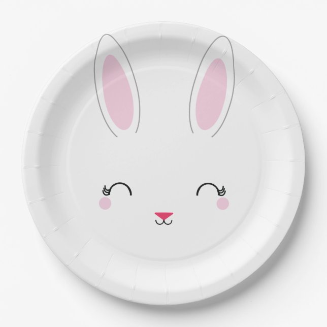 pink BUNNY BIRTHDAY paper party plate (Front)