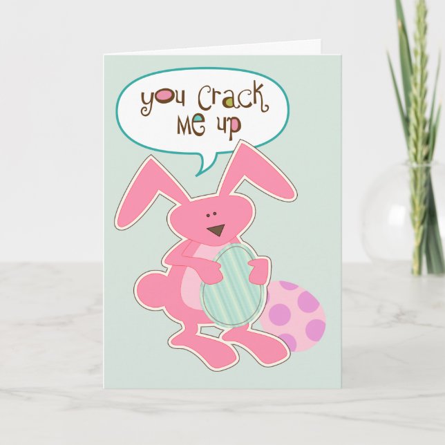Pink Bunny Cracked Egg Easter Holiday Card (Front)