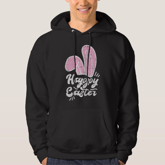 Pink Bunny Ears Happy Easter Cute Rabbit Women Gir Hoodie (Front)