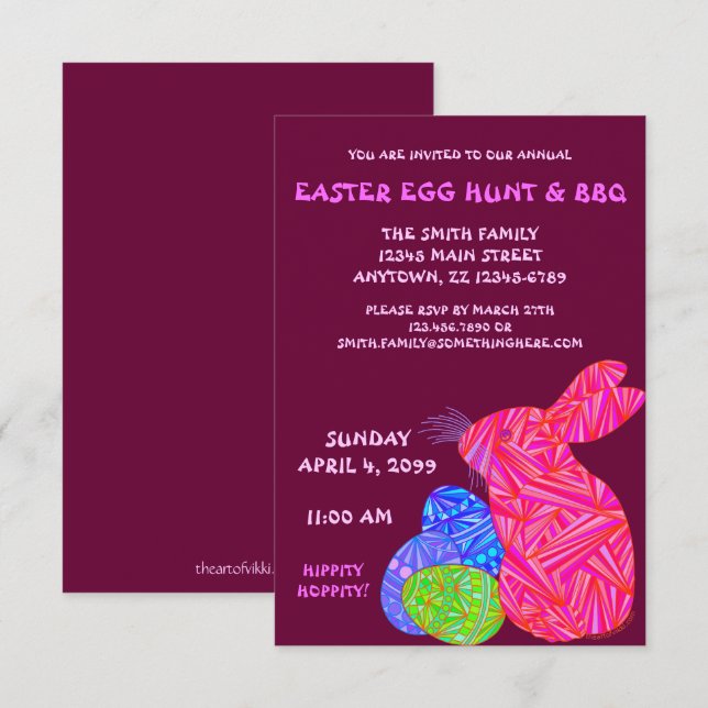 Pink Bunny Easter Egg Hunt & BBQ Custom Invite (Front/Back)