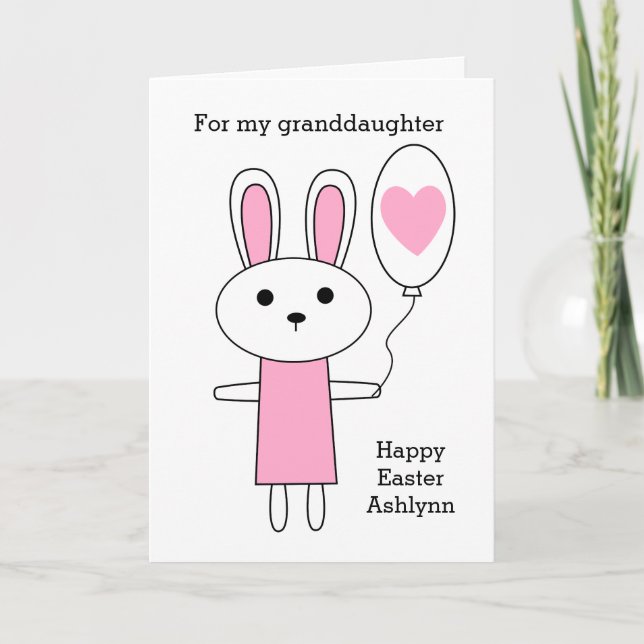 Pink Bunny Easter Granddaughter Holiday Card (Front)