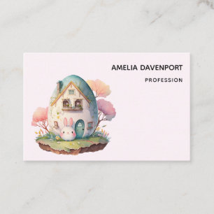 Pink Bunny & Egg Shaped House Kawaii Style Business Card