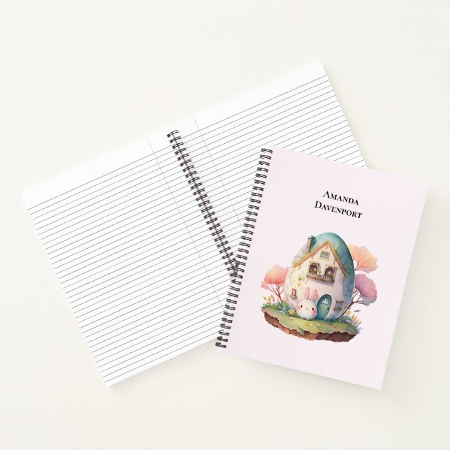 Pink Bunny & Egg Shaped House Kawaii Style Notebook (Inside)