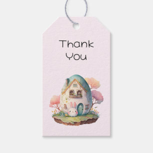 Pink Bunny & Egg-Shaped House Kawaii Thank You Gift Tags