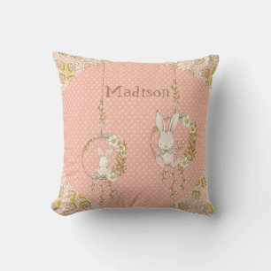 Pink Bunny Floral Baby Girl Personalised Nursery Cushion