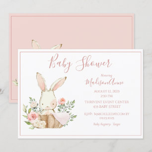 Pink Bunny Forest Watercolor Cute Baby Shower Invitation