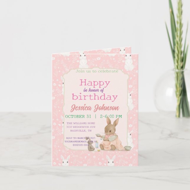 Pink Bunny Girl Invitation (Front)