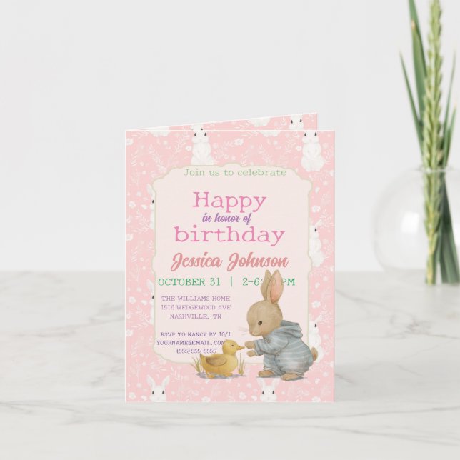Pink Bunny Girl Invitation (Front)