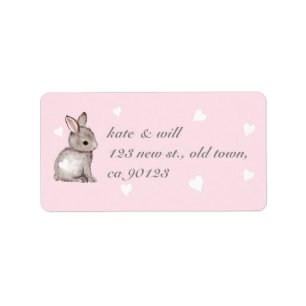 Pink Bunny Heart  Address Labels