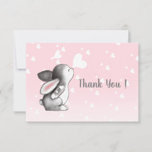 Pink bunny heart confetti flat thank you card