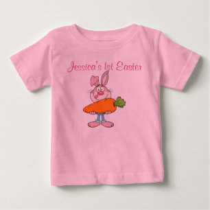 Pink Bunny Holding Huge Carrot Custom Pink Baby T-Shirt