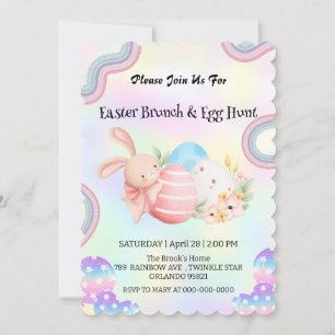 Pink bunny hunting egg Dino Happy Easter day Party Invitation