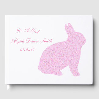 Pink Bunny It's A Girl Baby Shower Guestbook