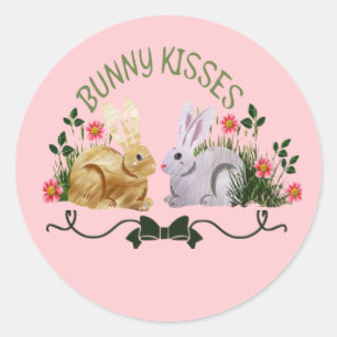 Pink Bunny Kisses Classic Round Sticker