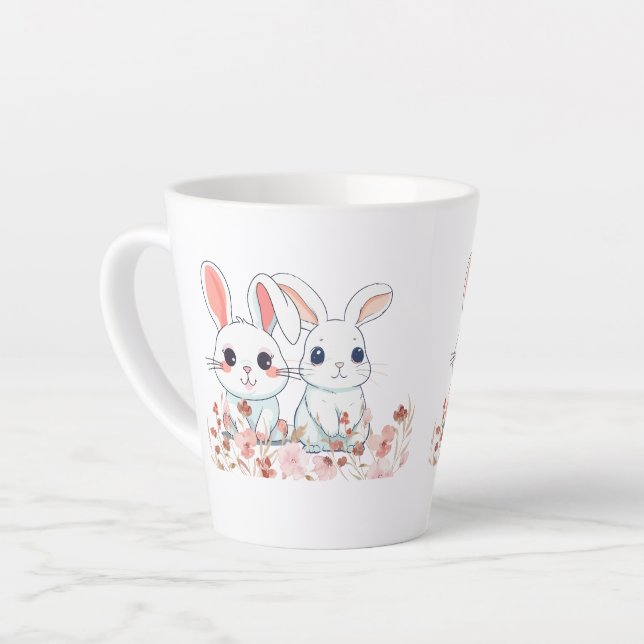 Pink Bunny Latte Mug (Left Angle)