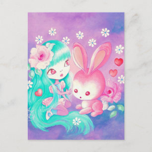 Pink Bunny Love Postcard