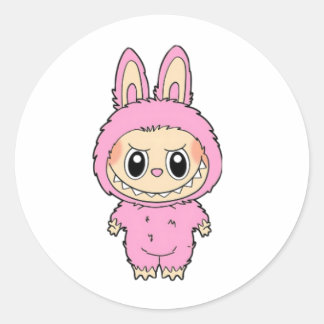 Pink Bunny Mischief Classic Round Sticker