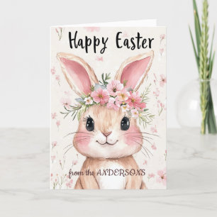 pink bunny nad floral holiday card