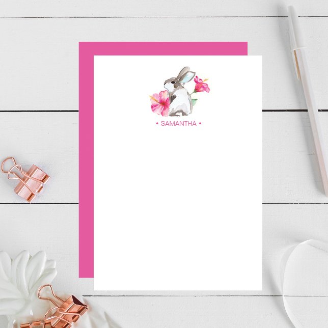 Pink Bunny Personalised Stationery Note Card (Creator Uploaded)