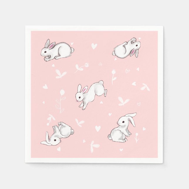 Pink  Bunny Printed Paper Napkins (Front)