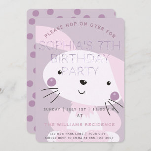 Pink Bunny & Purple Polkadots Girls Birthday Party Invitation