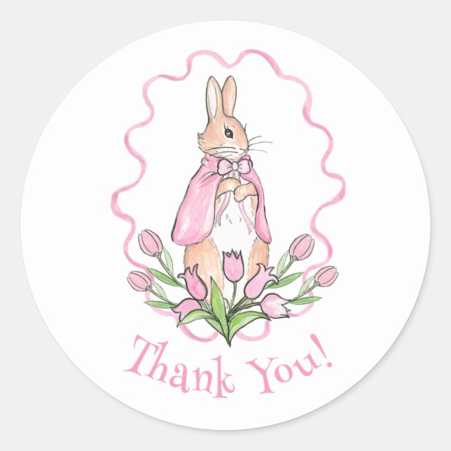 Pink Bunny Rabbit Animal Theme Baby Shower Classic Round Sticker (Front)