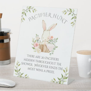 Pink Bunny Rabbit Baby Shower Game Pedestal Sign