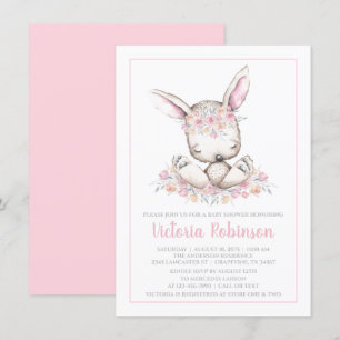 Pink Bunny Rabbit Baby Shower Invitation
