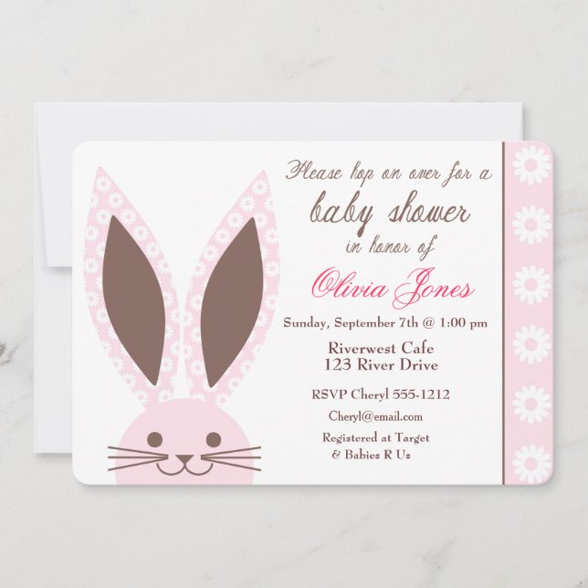 Pink Bunny Rabbit Baby Shower Invitation custom (Front)