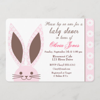 Pink Bunny Rabbit Baby Shower Invitation custom