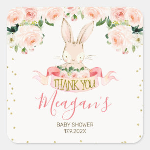 Pink Bunny Rabbit Baby Shower Sticker