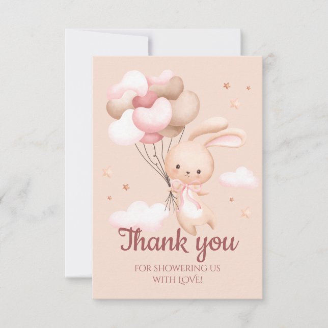 Pink Bunny Rabbit Baby Shower Thank You (Front)