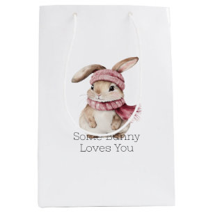 Pink Bunny Rabbit Christmas Medium Gift Bag