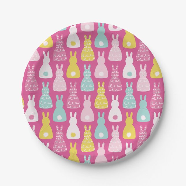 Pink Bunny Rabbit cute kids pattern Paper Plate (Front)