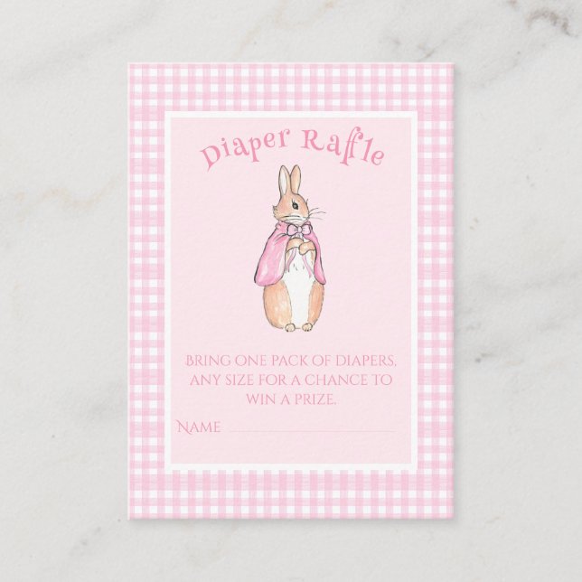 Pink Bunny Rabbit Diaper Raffle Baby Shower Enclosure Card (Front)