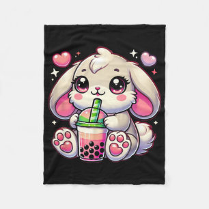 Pink Bunny Rabbit Drink Bo Milk Tea Kawaii Meme Ea Fleece Blanket