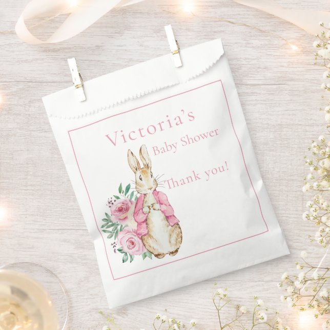 Pink Bunny Rabbit Floral Baby Shower Favour Bags (Clipped)