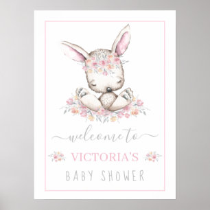 Pink Bunny Rabbit Girl Baby Shower Welcome Sign