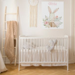 Pink Bunny Rabbit Personalised Name Nursery Decor Faux Canvas Print<br><div class="desc">Sweet watercolor bunny rabbit in a basket with soft pastel colour flowers all around. Perfect for baby girl nursery or girls room.</div>