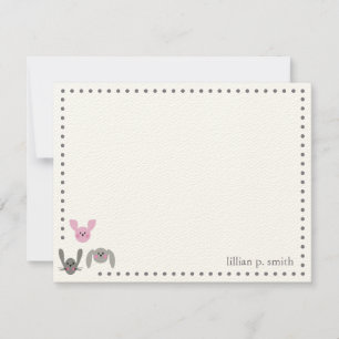 Pink Bunny Rabbit Personalised Note Card