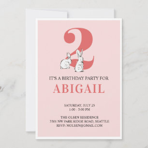 Pink Bunny Second Birthday Invitation