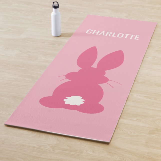 Pink Bunny Silhouette Personalised Cute Animal Yoga Mat (In Situ)