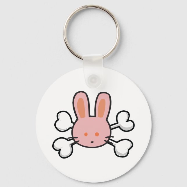 pink bunny Skull and Crossbones Key Ring (Front)