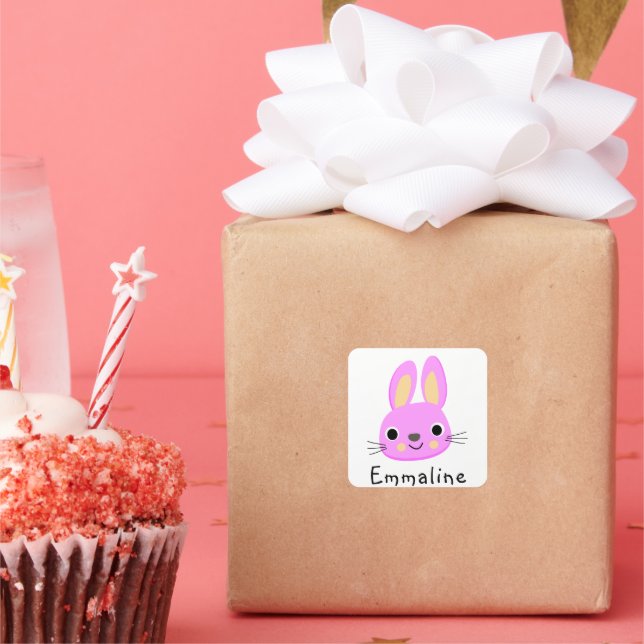 Pink Bunny • Spring + Easter Square Sticker (Party)