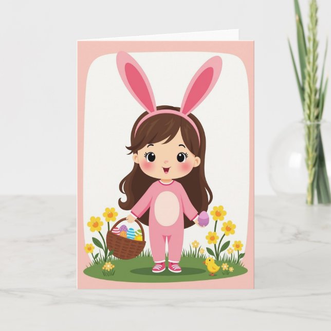 Pink Bunny Spring Oval Pattern Card (Front)